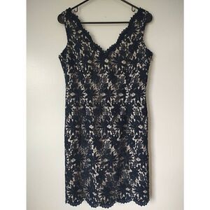 Ann Taylor Women's Size 4 Petite Navy Laced Sleeveless Mini Dress V Neck Zip